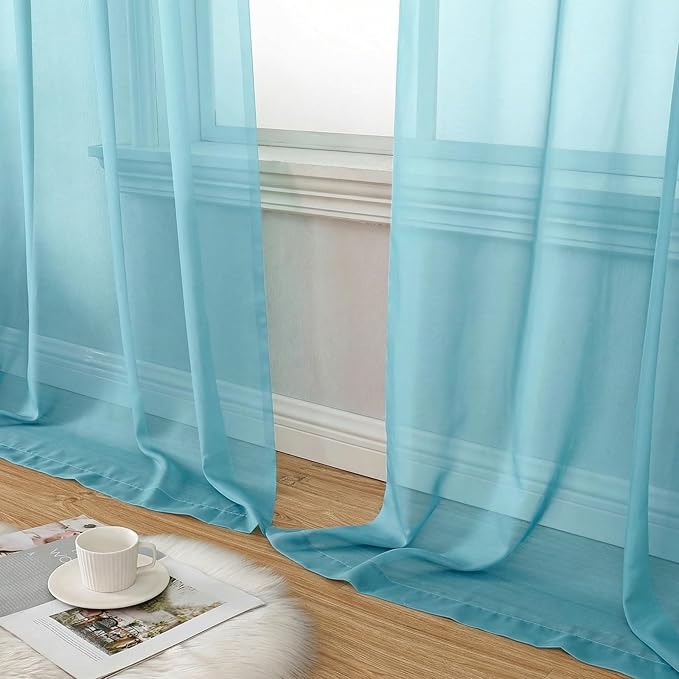 Aiyufeng Aqua Sheer Curtains 84 Inches Long 2 Panels Set for Living Room, Light Filtering Aqua Window Sheer Drapes for Bedroom, Each 42" W x 84" L