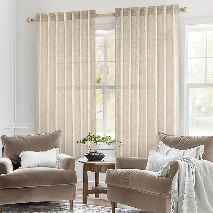 MIULEE Light Taupe Linen Curtains 45 Inch Length 2 Panels for Bedroom Living Room, Soft Linen Textured Window Drapes Semi Sheer Light Filtering Back Tab Rod Pocket Farmhouse Modern Burlap Look Decor
