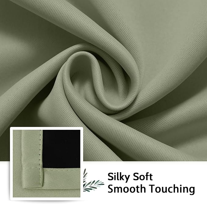 SimpleHome 100% Blackout Curtains for Bedroom,Thermal Insulated Light Sage Grommet Window Drapes Room Darkening Curtains for Living Room with Black Back,52 x 63 Inch,2 Panels