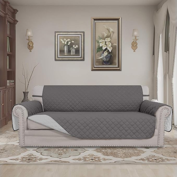 Easy-Going Reversible Oversized Couch Cover for 3 Cushion Couch Sofa Cover for Dogs Water Resistant Furniture Cover (Oversized Sofa, Gray/Light Gray)