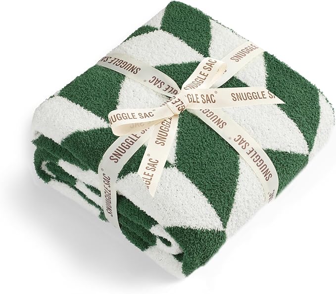 Snuggle Sac Christmas Green Throw Blanket for Couch, Super Soft Christmas Blankets Cozy Knit Fuzzy Plush Lightweight Throws for Sofa, Bed, Chevron Green,50x60 inches