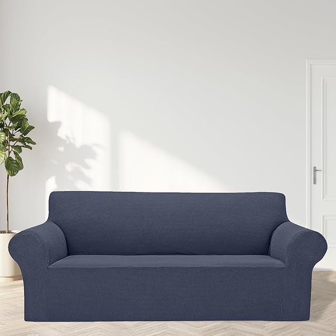 Cupuamon 2026 New Stretch Oversized Sofa Slipcovers Couch Sofa Cover for 4 Seater Furniture Protector Covers with Elastic Bottom Jacquard Fabric Small Checks for Pets, Kids - Charcoal