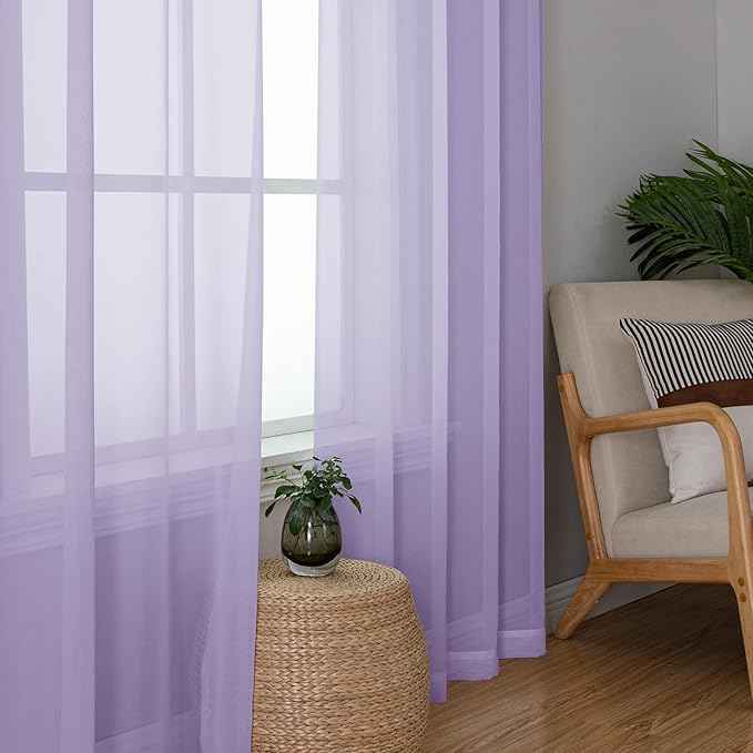 Chyhomenyc Lilac Sheer Curtains 54 Inch Long 2 Panels, Light Filtering Rod Pocket Voile Short Curtains Drapes for Living Room Bedroom Small Windows, 42Wx54L Inches