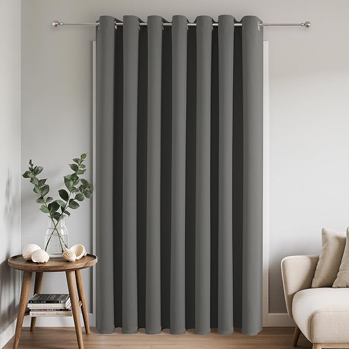 Joydeco Blackout Patio Sliding Door Curtains 90 Inches Long, Grommet Privacy Room Divider Curtains, Extra Wide Thermal Blackout Drapes for Bedroom Living Room (Light Grey, 100Wx90L, 1 Panel)