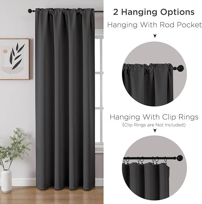 CUCRAF Dark Grey Blackout Curtains Customize, Rod Pocket Room Darkening Curtain for Bedroom Living Room, Thermal Insulated Window Drapes 1 Panel (Custom Size, Color)