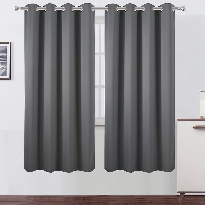 LEMOMO Grey Blackout Curtains/52 x 72 Inch/Set of 2 Panels Thermal Insulated Room Darkening Curtains for Bedroom