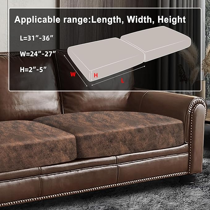 Leather Look Couch Cushion Covers Sofa Seat Slipcovers Sets Couches Furniture Protector for Sectional Armchair Loveseat Pets Kids Stretch Spandex Fabric (2 Cushion Sofa, Dark Brown)