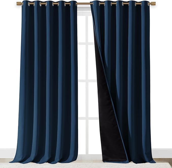 NICETOWN 100% Blackout Blinds, Laundry Room Decor Window Treatment Curtains for Large Patio Sliding Door, Thermal Insulated Moroccan Blue Curtains for Bedroom, Set of 2, 70 inches x 108 inches