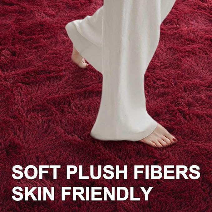 Area Rugs for Living Room, 4x6 Feet Soft Fluffy Shagg Plush Rug High Pile Large Indoor Modern Non-Slip Floor Carpet for Bedroom Nursery Girls Kids Home Room Dorm Decor Aesthetic Burgundy