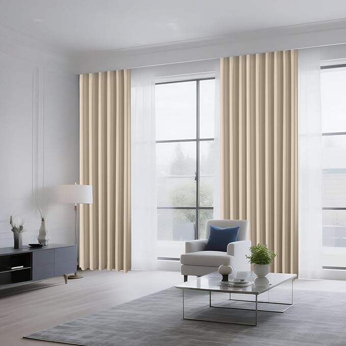 CUCRAF Light Beige Blackout Curtains 72 inch Length 2 Panels Set, Rod Pocket Room Darkening Drapes for Bedroom Living Room, Insulated Thermal Light Blocking Window Curtain (W52 x L72 Inch)