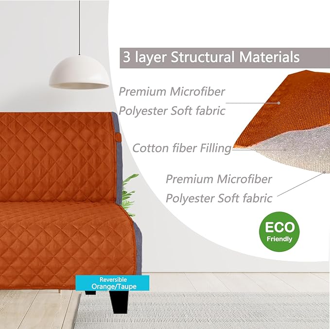 U-NICE HOME Reversible Futon Cover Sofa Slipcover Armless Furniture Protector Couch Cover Water Resistant, Orange/Taupe
