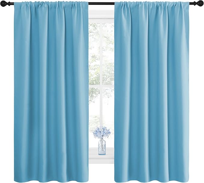 NICETOWN Kitchen Blackout Curtains Panels - Window Treatment Thermal Insulated Room Darkening Rod Pocket Drapes for Bedroom (Teal Blue, Set of 2, 42 by 63 inches Long)