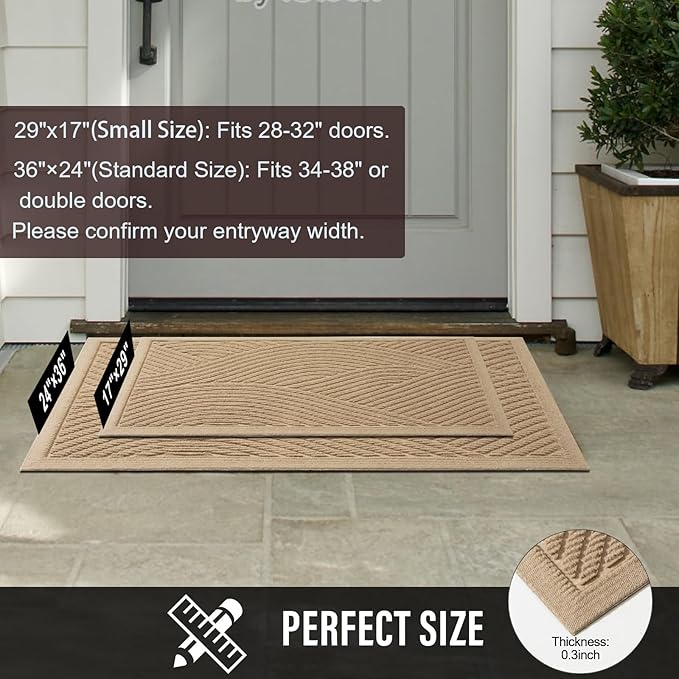 HIYARD Sturdy Front Door Mat, Absorbent Muddy Dirt Resist Welcome Door Mats Outdoor Indoor, Stain and Fade Resistant, Non-Slip Backing Entry Mat Low Profile Doormat for Entryway, 36×24, Beige