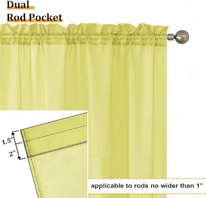 Aiyufeng Lemon Sheer Curtains 63 Inch Length 2 Panels Set for Living Room, Light Filtering Lemon Window Sheers Drapes for Bedroom, Each 42" W x 63" L