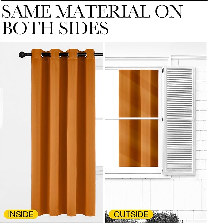 NICETOWN Room Darkening Orange Curtains 63 inches Long - Grommet Faux Silk Thermal Drapes Light Reducing Energy Saving Privacy Window Treatments for Bedroom, 2 Panels, W52 x L63