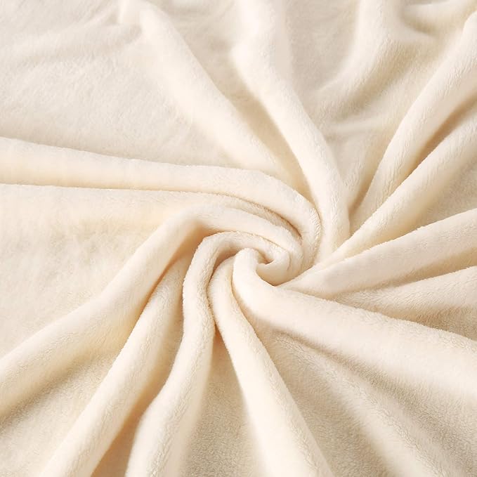 TASTHROW Large Flannel Fleece Throw Blanket, 50×70 Inch - Cozy Lightweight Thick Blanket - All Seasons Suitable for Women, Men and Kids (Two Pack, Creamwhite)