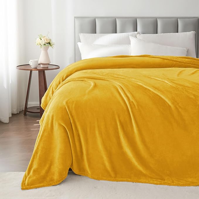 BEDELITE Fleece Blanket Twin Size Yellow Throw Blanket for Couch & Bed, Luxury Plush Cozy Fuzzy Blanket 60x80 inches, Super Soft Warm Lightweight Throw Blanket for Travel Camping