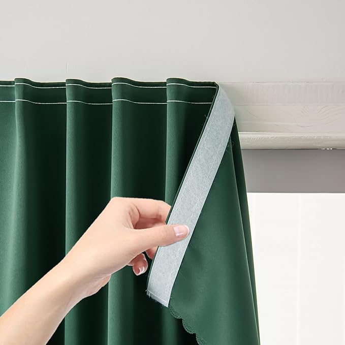 Blackout Curtains for Bedroom Stick On Curtains Window Shades Pull Down Blackout Window Cover No Drillng Self Adhesive Curtains No Rod Small Curtain, 59" W X 84" L, Dark Green, 1 Panel