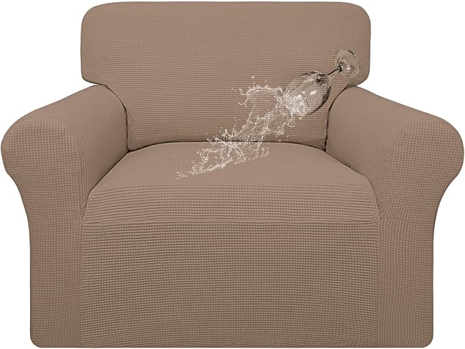 Easy-Going 100% Waterproof Oversized Chair Couch Cover, Dual Waterproof Sofa Cover, Stretch Jacquard Sofa Slipcover, Leakproof Furniture Protector for Kids, Pets, Dog and Cat, Camel