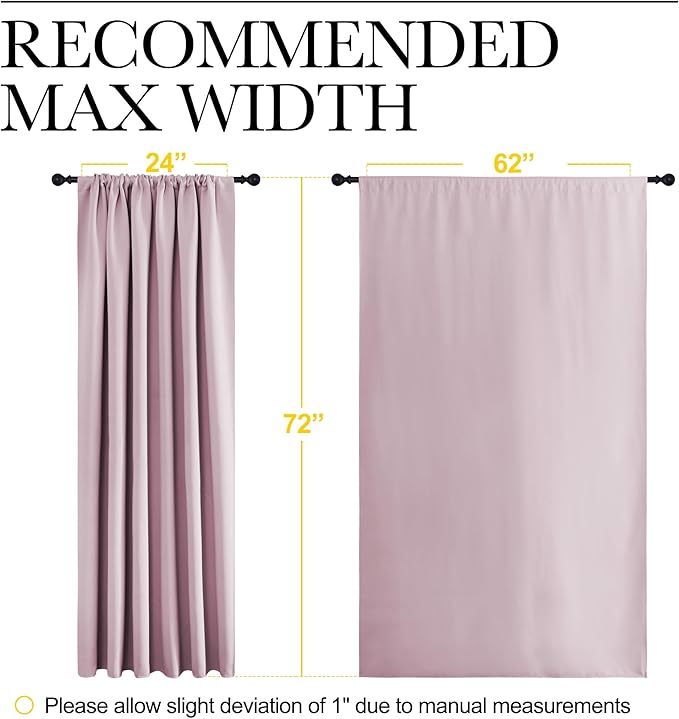 NICETOWN 2 Panels Blackout Curtains, Rod Pocket Window Curtains Room Darkning Drapes for Bedroom/Living Room, Thermal Insulated Solid Draperies for Home Office/Study, 62 by 72-Inch, Baby Pink