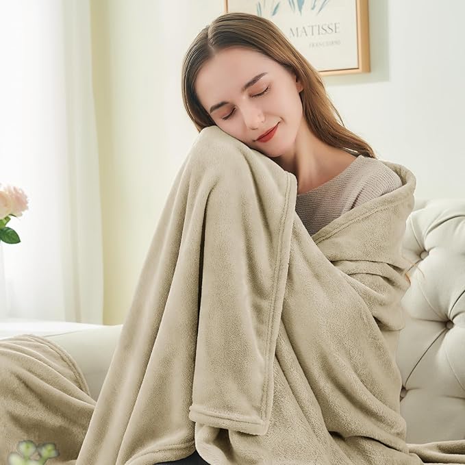 BEDELITE Fleece Blanket Linen Throw Blanket for Couch & Bed, Luxury Plush Cozy Fuzzy Blanket 50" x 70", Super Soft Warm Lightweight Fall Throw Blanket for Travel Camping