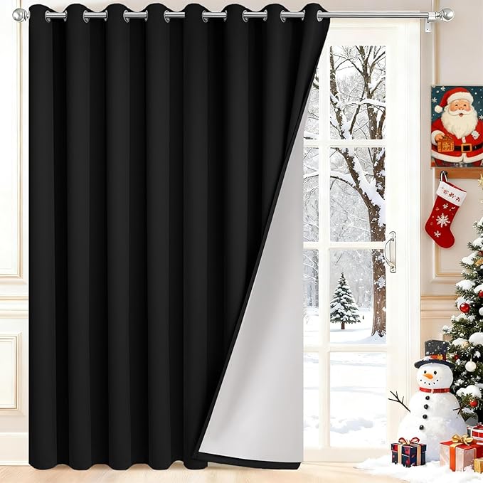 Yakamok Black Room Darkening 100% Blackout Curtains Grommet Extra Wide Window Treatment with 2 Thick Layers-Thermal Insulated Drape 1 Panel for Living Room Patio Door 100 by 84 Inches Length