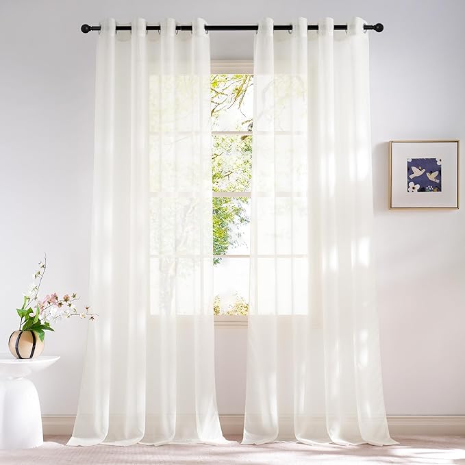 NICETOWN Natural Voile Sheer Bedroom Curtains 84 Inches Long, Grommet Airy & Lightweight Window Treatments Light Filtering for Living Room/Bedroom,W54 x L84, Set of 2