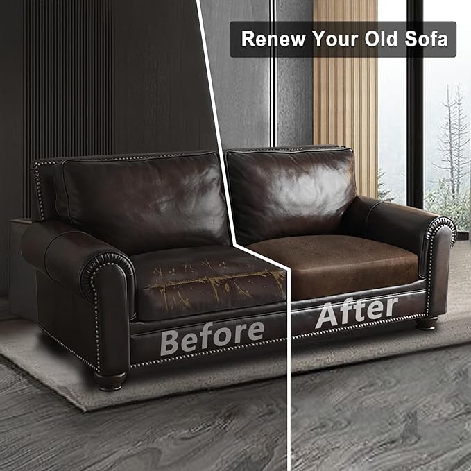 Leather Look Couch Cushion Covers Sofa Seat Slipcovers Sets Couches Furniture Protector for Sectional Armchair Loveseat Pets Kids Stretch Spandex Fabric (2 Cushion Loveseat, Brown)