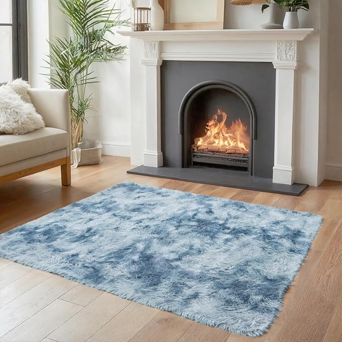 Small Rug Throw Rugs for Bedroom, Mini Area Rug, Fluffy Blue Carpet, Affordable Door Entryway Indoor Inside Front Entrance Dog 2x3 Mat, Home Decor Aesthetic(2 x 3, Dark Blue Tie-Dyed)