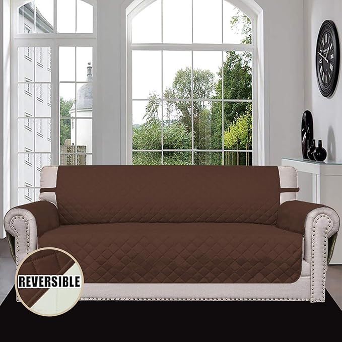 Easy-Going Reversible Oversized Couch Cover for 3 Cushion Couch Sofa Cover for Dogs Water Resistant Furniture Protector Cover with Foam Sticks for Pet Cat (Oversized Sofa, Coffee/Ivory)