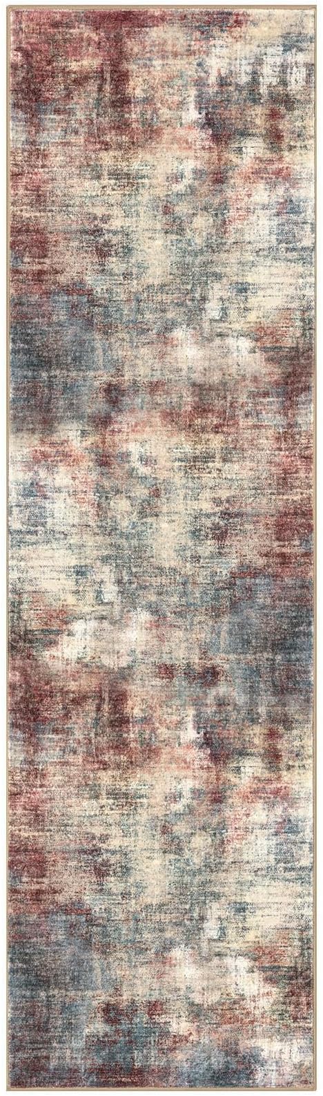 IOHOUZE Abstract Runner Rug 3x10 Ft Washable Runners for Hallways, Non Slip Kitchen Runner Printed Faux Wool Entryway Runner Indoor, Modern Abstract Floor Carpet for Hall Bedroom, Red/Multi