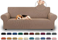 KEKUOU Stretch Sofa Cover Slipcover ，Couch Covers for 3 Cushion Couch Sofa pet Friendly (78"-94") Furniture Protector Sofa with Elastic Bottom for Kids,Dog, Jacquard Small Checked(Large,Camel)