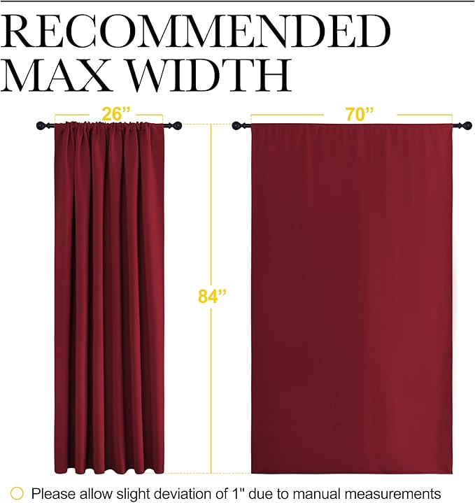 NICETOWN Christmas Burgundy Blackout Curtains and Drapes - Thermal Insulated Solid Rod Pocket Blackout Draperies/Panels for Guest Room (1 Pair, 70 by 84-Inch)