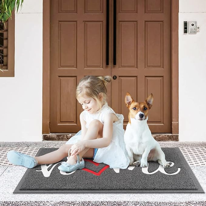 CozyBounty Black Door Mat Welcome Mats Home Non-Slip Doormat for Entryway Low-Profile Floor Mat for Yard, Garage, High Traffic Areas (36"x24", Grey)