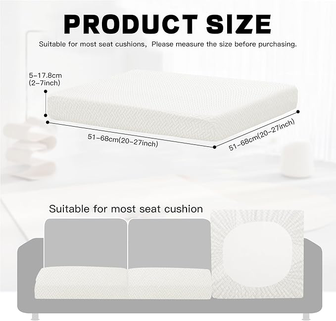 8Pcs Outdoor Cushion Covers,Patio Cushion Covers,Stretch Elastic Slipcovers,Replacement Washable Furniture Protector for Patio Couch,Jacquard Textured Twill Fabric(White,Cover Only)