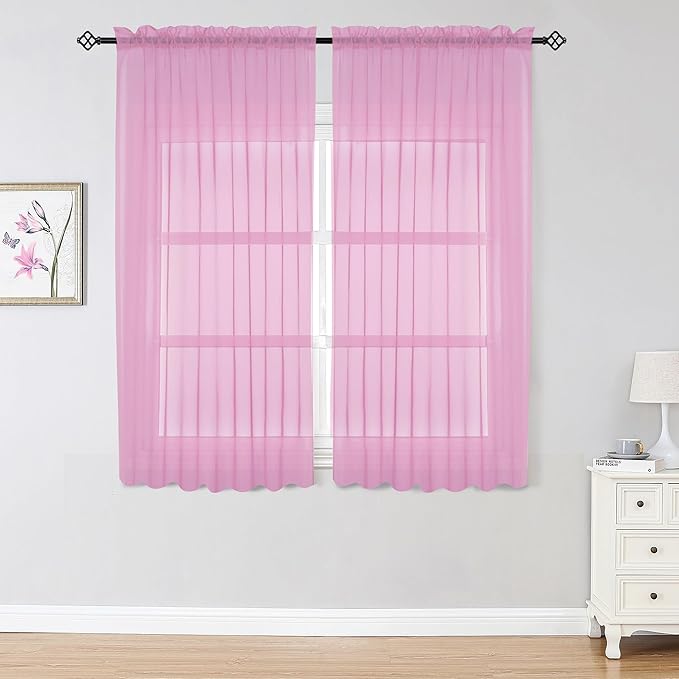 OWENIE Sheer Curtains Light Pink, Sheer Curtains 63 inches Length 2 Panels Set, Rod Pocket Voile Fimly Sheer Drapes for Living Room/Bedroom, 2pcs, Each 42" W x 84" L
