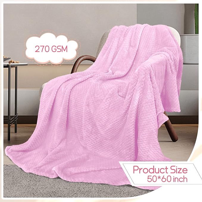 4 Pack Fleece Throw Blankets 50x60 Inches - Oeko-Tex Certified 100, 270 GSM Ultra Soft Plush for Bed, Couch and Cozy Gifts. 3D Waffle Texture, No Shedding No Pilling All Season (Pink)