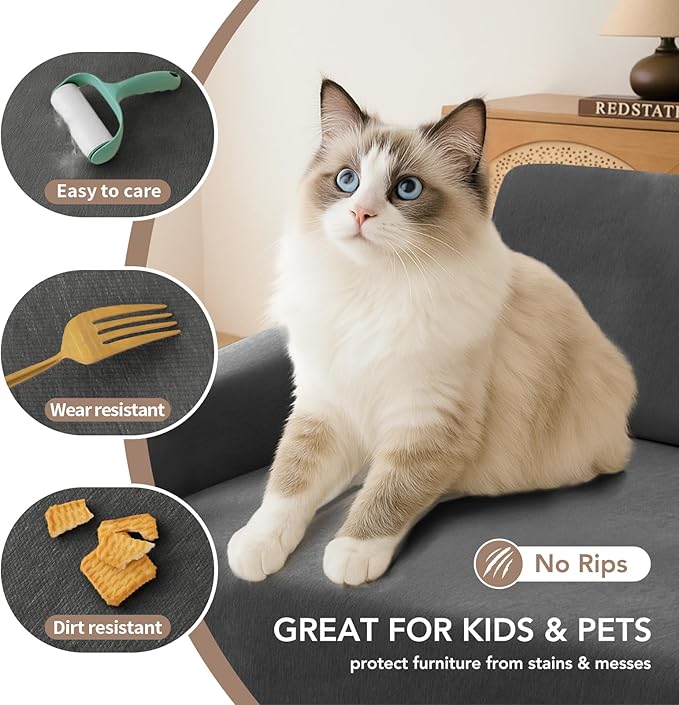 Couch Cover for Dogs, Boho Sofa Covers for 2 Cushion Couch, Chenille Sofa Slipcover for Pets Washable, L-Shape Sectional Couch Cover Soft Throw Blankets with Tassels(71x102,Charcoal Grey)