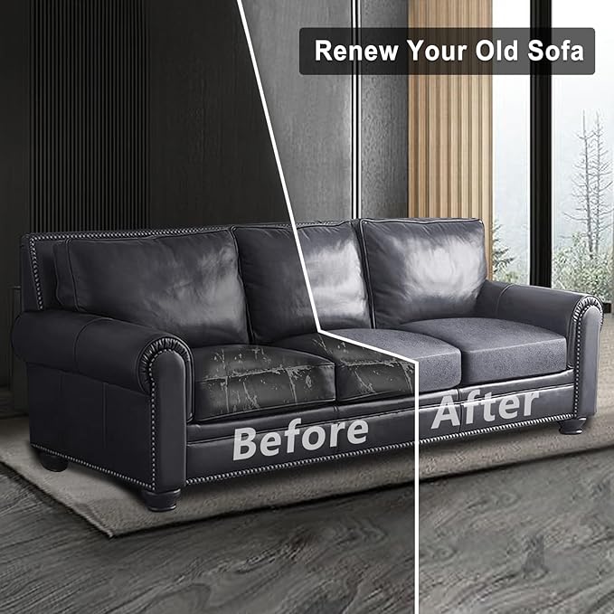 Leather Look Couch Cushion Covers Sofa Seat Slipcovers Sets Couches Furniture Protector for Sectional Armchair Loveseat Pets Kids Stretch Spandex Fabric (3 Cushion Sofa, Light Brown)