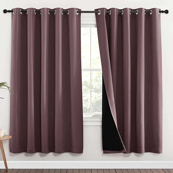 NICETOWN 100% Blackout Window Curtain Panels, Full Light Blocking Drapes with Black Liner for Nursery, 72-inch Drop Thermal Insulated Draperies (Dry Rose, 2 Pieces, 70-inch Wide Per Panel)