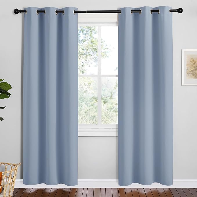 NICETOWN Vintage Blue Blackout Curtains 78 inches Length for Bedroom, 2 Panels, 42" Wide, Thermal Insulated Decoration Drapes for Office Window
