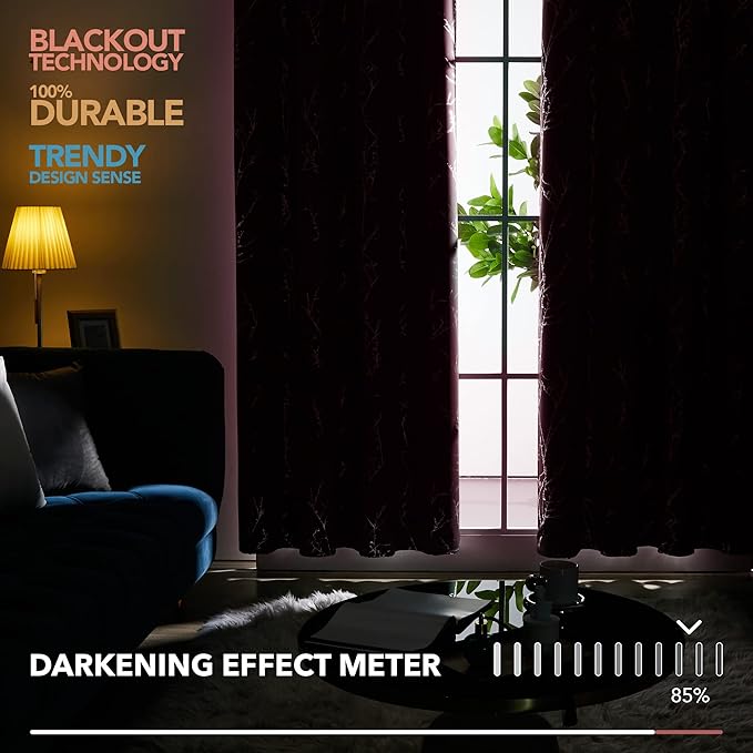 Deconovo Blackout Curtains, Purple Curtain, Thermal Insulated Soundproof Grommet Drapes, Silver Tree Foil Print, 52 x 95 Inch, 2 Panels, Machine Washable Window Panel for Living Room Bedroom Office