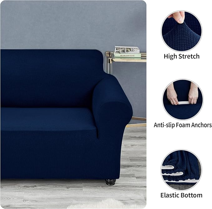 Joccun Stretch Chair Couch Cover,1-Piece Sofa Slipcover Spandex Jacquard Fabric Sofa Covers with Elastic Bottom,Washable Furniture Protector for Dogs,Cats,Kids(Armchair,Navy)