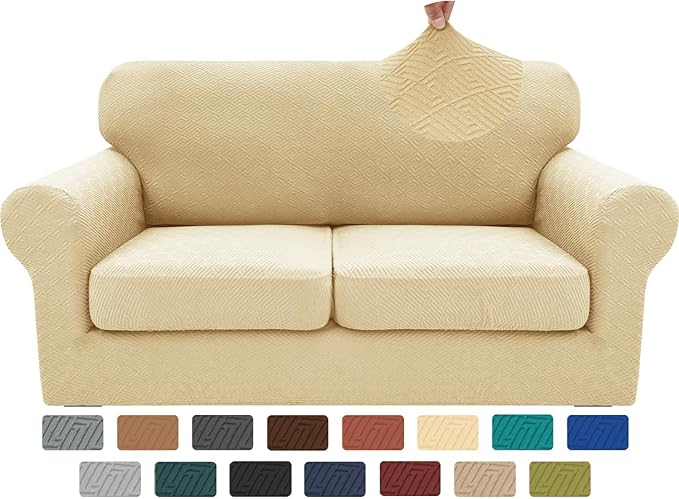 XINEAGE 2026 New 3 Pieces Couch Covers for 2 Cushion Sofa Super Stretch Loveseat Slipcover Pet Dog Universal Slip Cover Anti Slip Love Seat Furniture Protector (Beige, 55"-69")