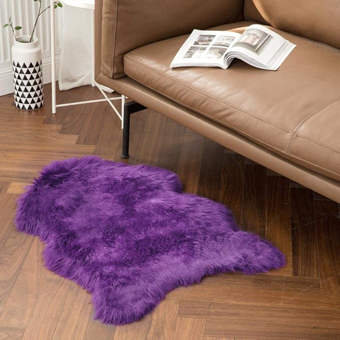 MIULEE Luxury Super Soft Fluffy Area Rug Faux Fur Sheepskin Rug Decorative Plush Shaggy Carpet for Bedside Sofa Floor Nursery 2 x 3 Feet, Purple