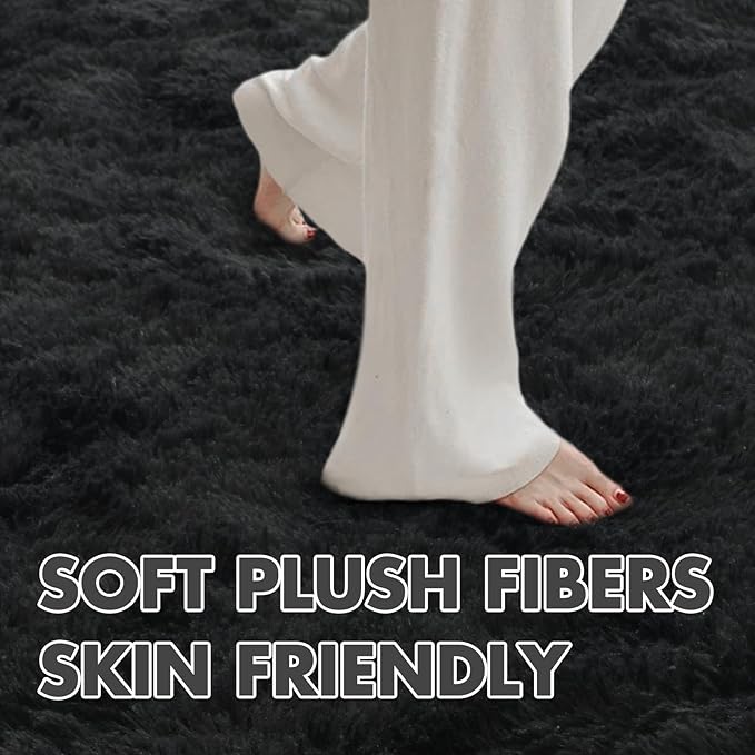 4x6 Ft Shag Black Rugs for Bedroom Living Room, Ultra Soft Fluffy Furry Area Rugs for Indoor Floor, Aesthetic Carpet for Kids Home Decor