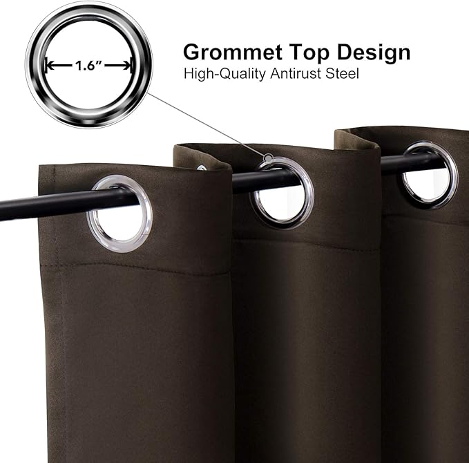 ChrisDowa Grommet Blackout Curtains for Bedroom and Living Room - 2 Panels Set Thermal Insulated Room Darkening Curtains (Brown, 52W x 95L)