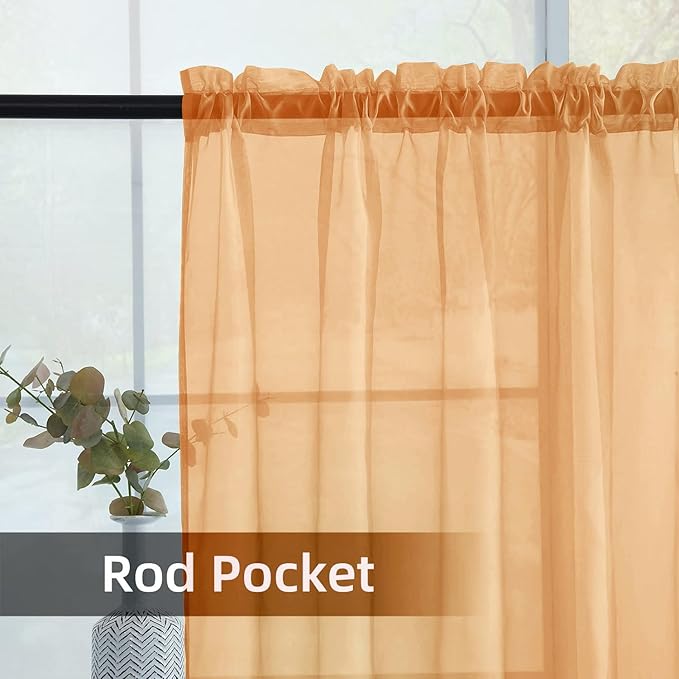 SpaceDresser Beige Sheer Curtains 4 Panels Rod Pocket Semi-Sheer Curtain 63 Inches Long Light Filtering Voile Window Drapes for Bedroom Living Room Kitchen, Each 52W x 63L