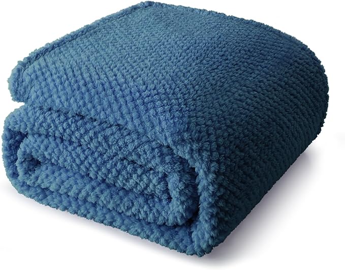 Whale Flotilla King Size Fuzzy Fleece Blanket for Bed, 90x104 Inch Fluffy Warm Soft Jacquard Blankets for All Season, Lightweight and Cozy, Navy Blue