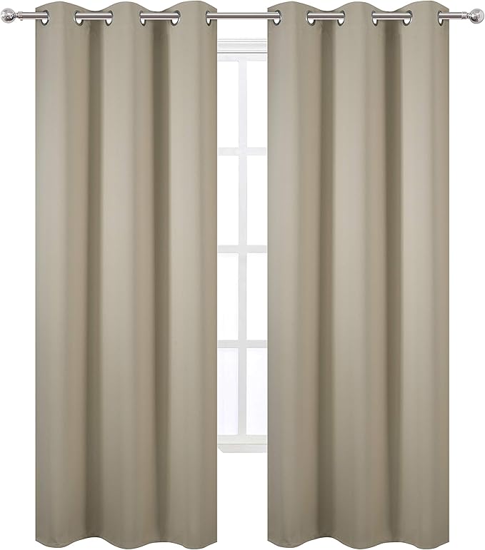LEMOMO Beige Blackout Curtains/42 x 84 Inch/Set of 2 Panels Room Darkening Curtains for Bedroom